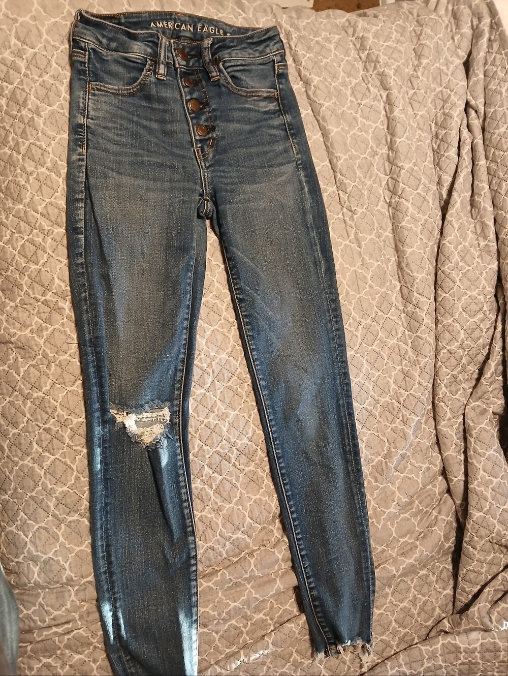 American Eagle Outfitters Distressed High-Rise Skinny Jeans - Blue